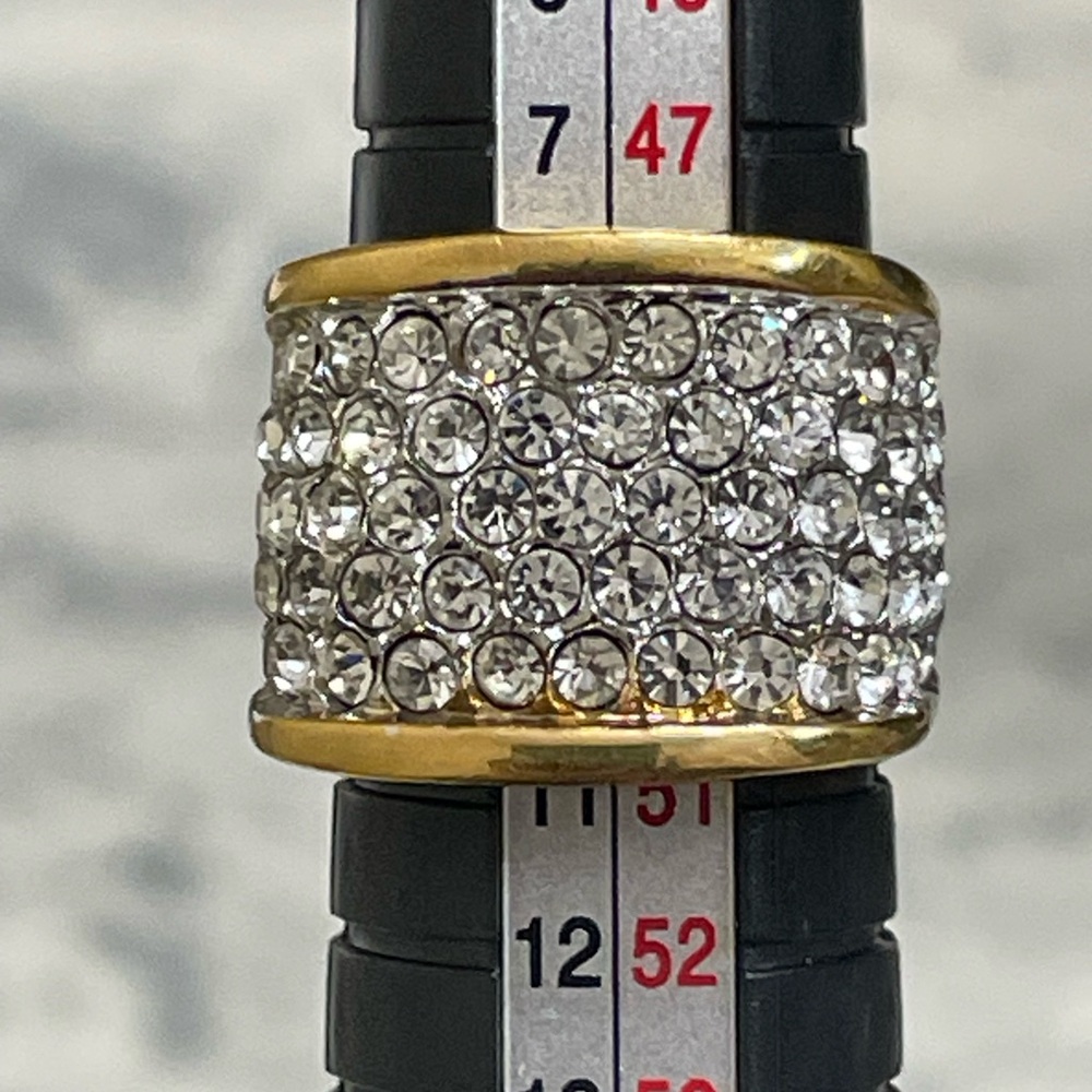 Gold Plated Crystal Pave Wide Band Ring Size 5.5 Statement Glam Sparkle